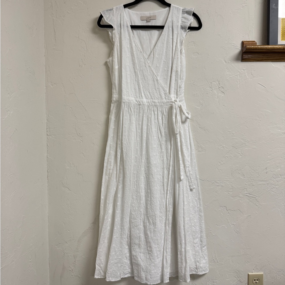 LOFT White Wrap Midi Dress